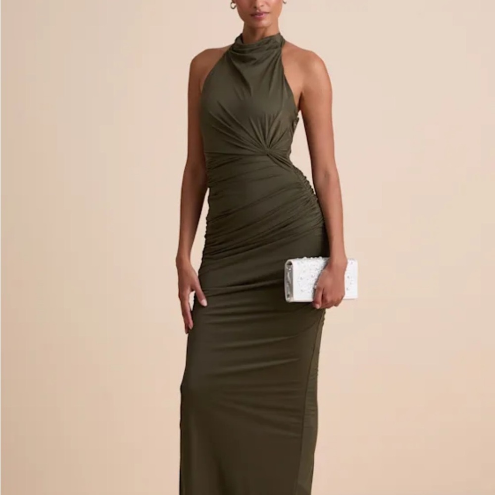 Lulu's Elegant Olive Backless Gown